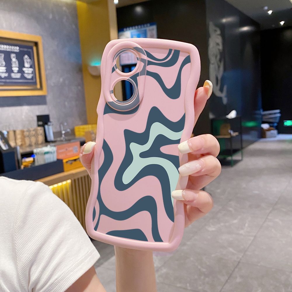 For OPPO Reno 5 6 Lite 7 8 Reno 7Z 8 Z 5F F19 F21 Pro Liquid Stripe Wave Frame Phone Case Anti Drop Cover