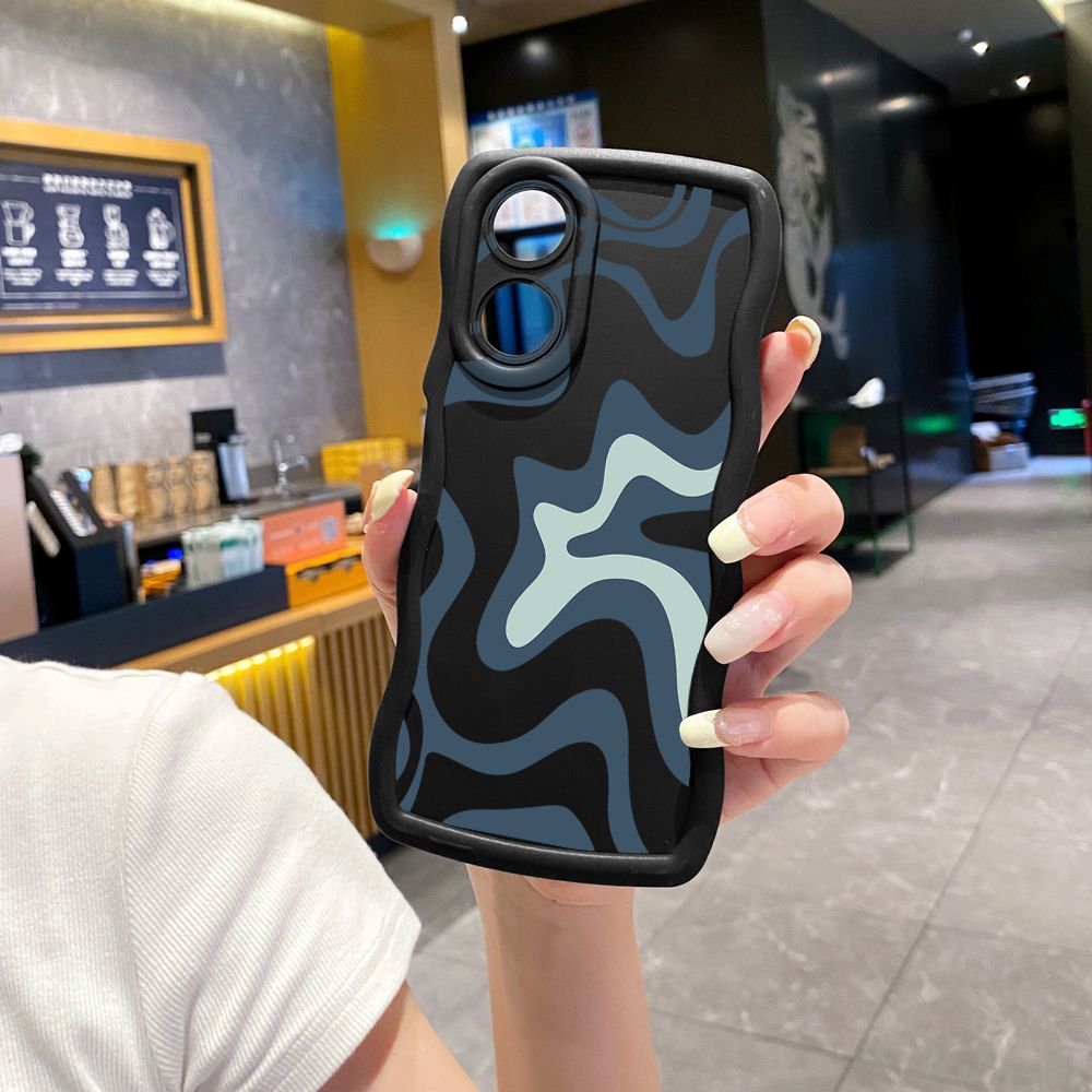 For OPPO Reno 5 6 Lite 7 8 Reno 7Z 8 Z 5F F19 F21 Pro Liquid Stripe Wave Frame Phone Case Anti Drop Cover