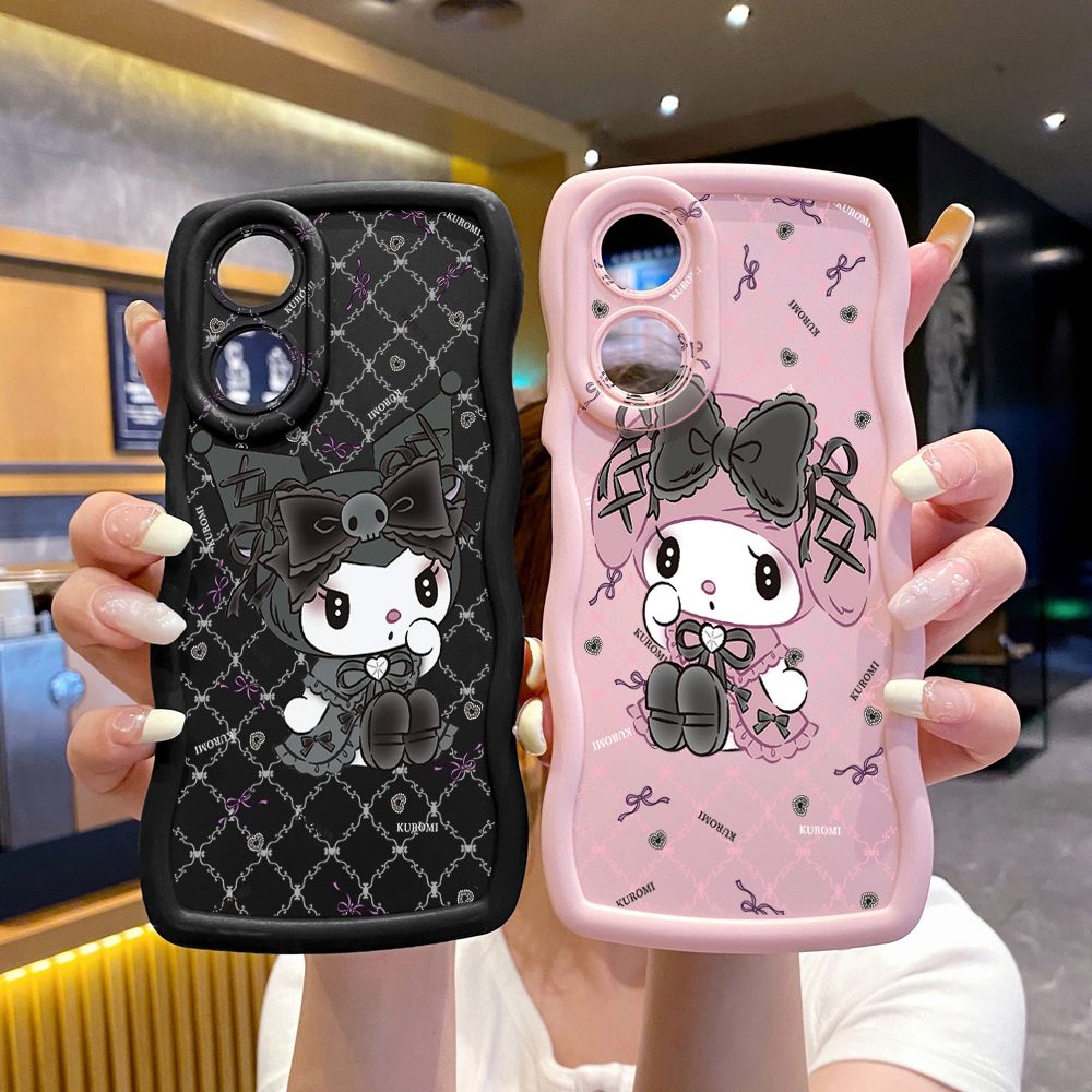 For OPPO Reno 5 6 Lite 7 8 Reno 7Z 8 Z 5F F19 F21 Pro Plaid Kuromi Melody Wave Frame Phone Case Anti Drop Cover