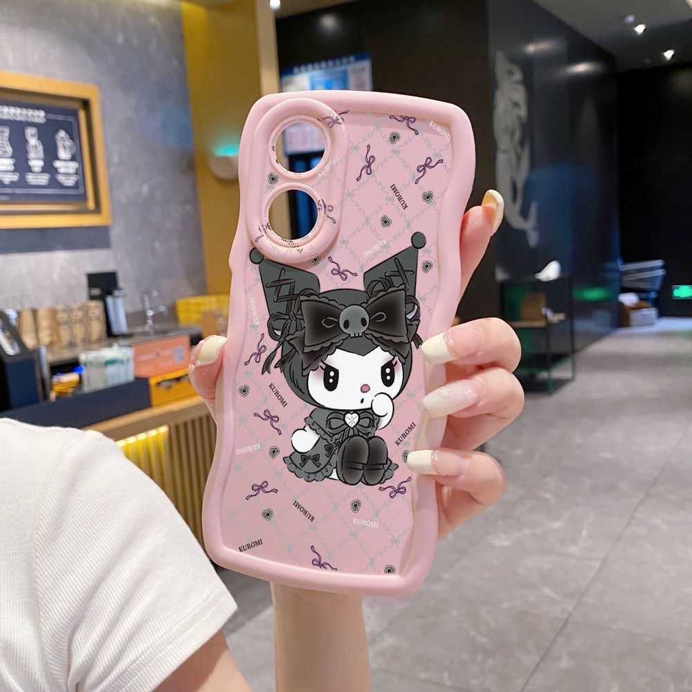 For OPPO Reno 5 6 Lite 7 8 Reno 7Z 8 Z 5F F19 F21 Pro Plaid Kuromi Melody Wave Frame Phone Case Anti Drop Cover