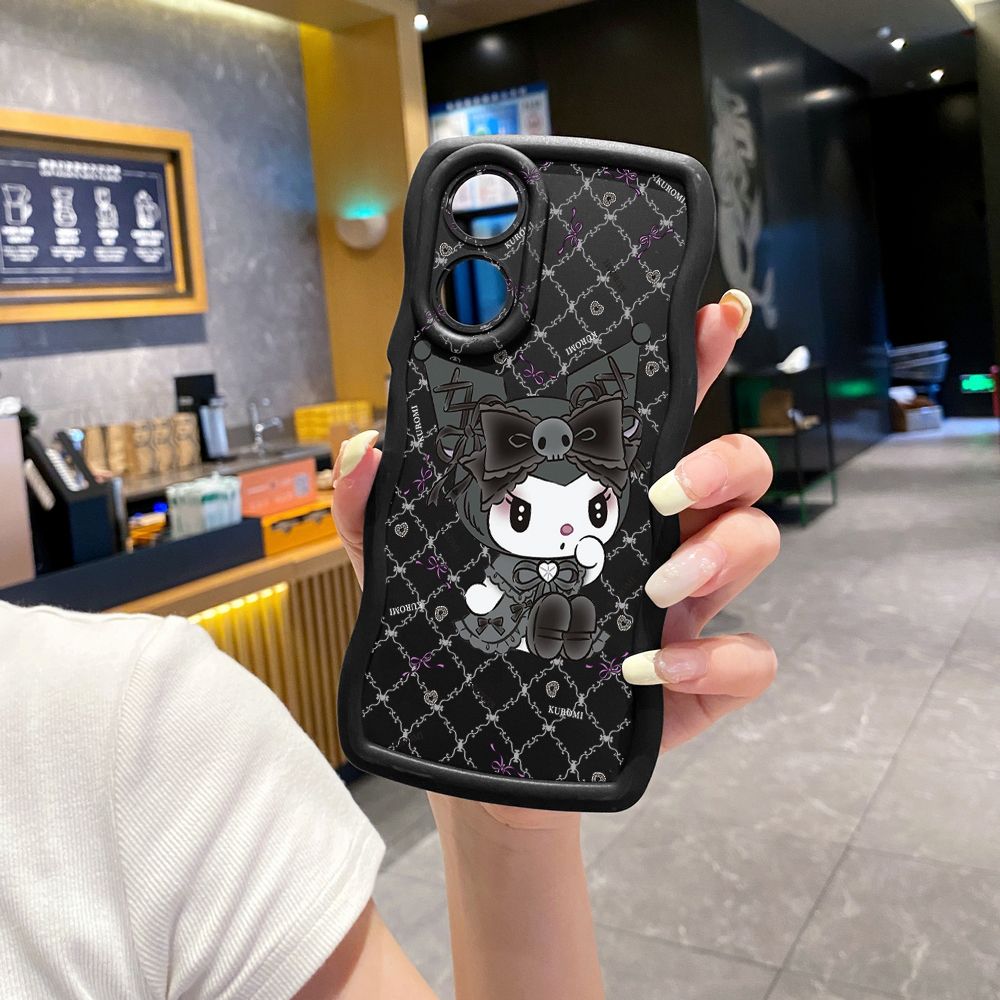 For OPPO Reno 5 6 Lite 7 8 Reno 7Z 8 Z 5F F19 F21 Pro Plaid Kuromi Melody Wave Frame Phone Case Anti Drop Cover
