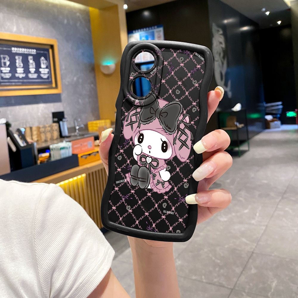 For OPPO Reno 5 6 Lite 7 8 Reno 7Z 8 Z 5F F19 F21 Pro Plaid Kuromi Melody Wave Frame Phone Case Anti Drop Cover