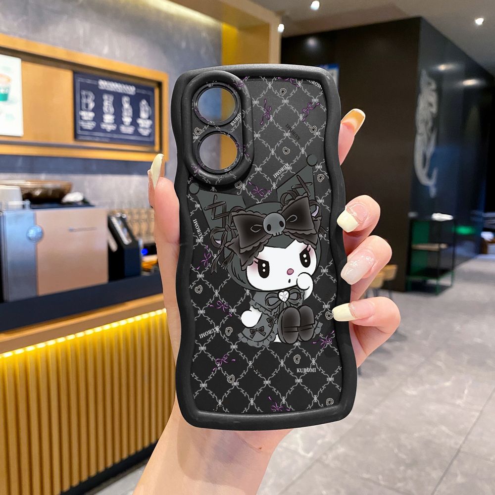For OPPO Reno 5 6 Lite 7 8 Reno 7Z 8 Z 5F F19 F21 Pro Plaid Kuromi Melody Wave Frame Phone Case Anti Drop Cover