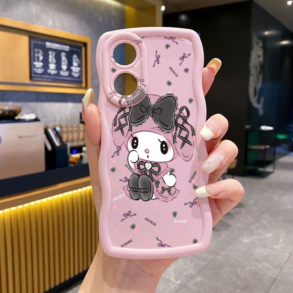For OPPO Reno 5 6 Lite 7 8 Reno 7Z 8 Z 5F F19 F21 Pro Plaid Kuromi Melody Wave Frame Phone Case Anti Drop Cover