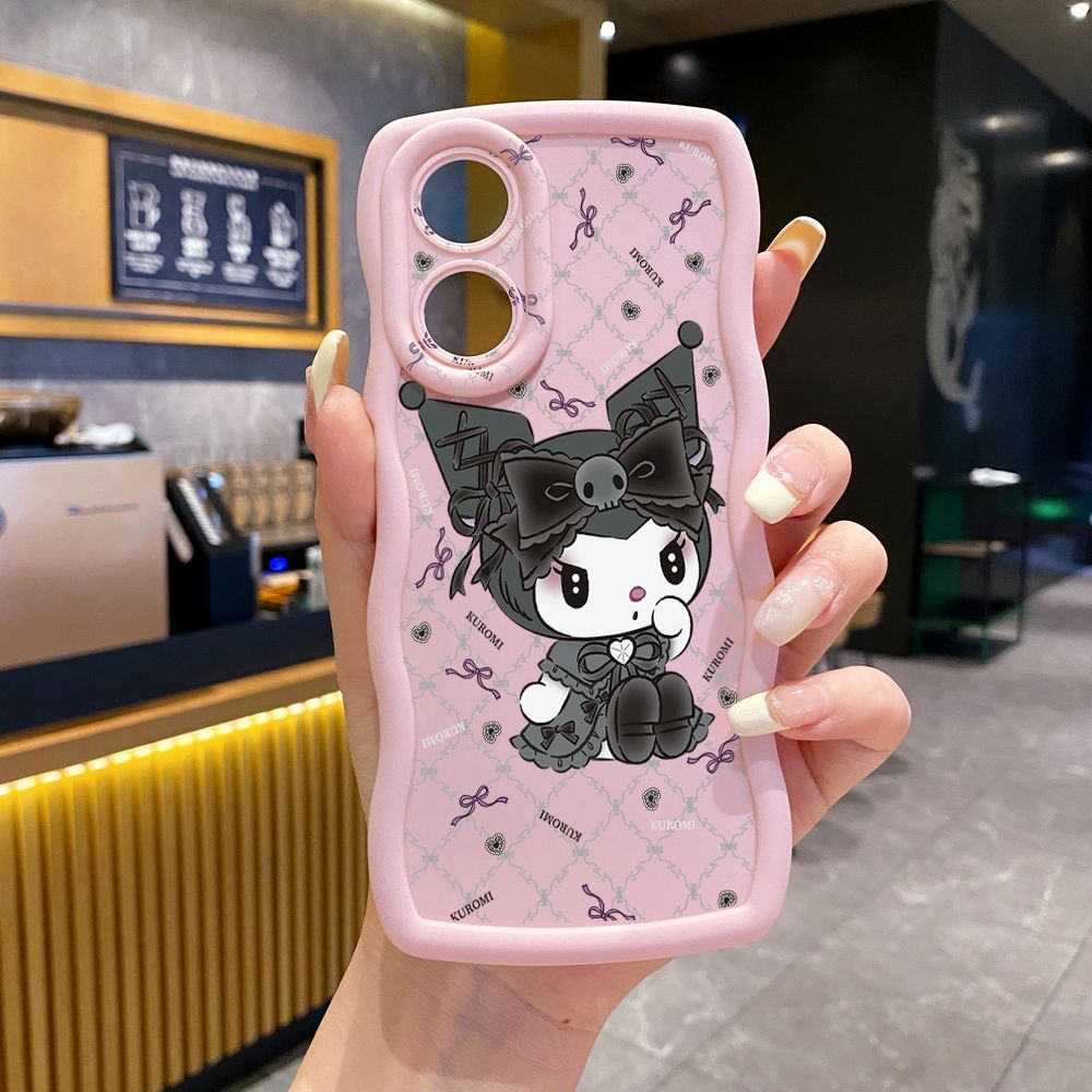 For OPPO Reno 5 6 Lite 7 8 Reno 7Z 8 Z 5F F19 F21 Pro Plaid Kuromi Melody Wave Frame Phone Case Anti Drop Cover
