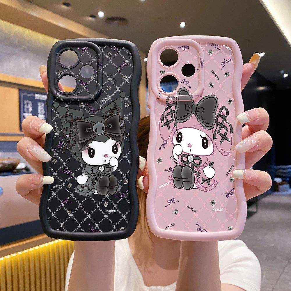 For Infinix Hot 40i 40 Pro Note 30 Play Smart 8 Pro 9 10 Play Lite Plaid Kuromi Melody Wave Frame Phone Case Anti Drop Cover
