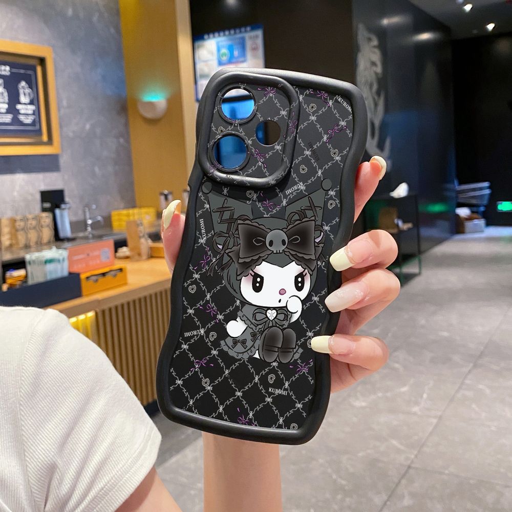 For Infinix Hot 40i 40 Pro Note 30 Play Smart 8 Pro 9 10 Play Lite Plaid Kuromi Melody Wave Frame Phone Case Anti Drop Cover