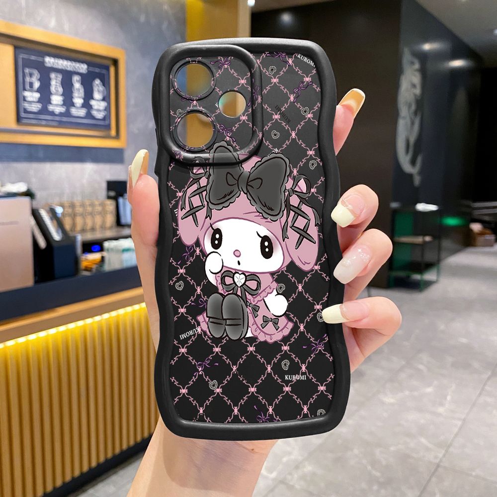 For Infinix Hot 40i 40 Pro Note 30 Play Smart 8 Pro 9 10 Play Lite Plaid Kuromi Melody Wave Frame Phone Case Anti Drop Cover