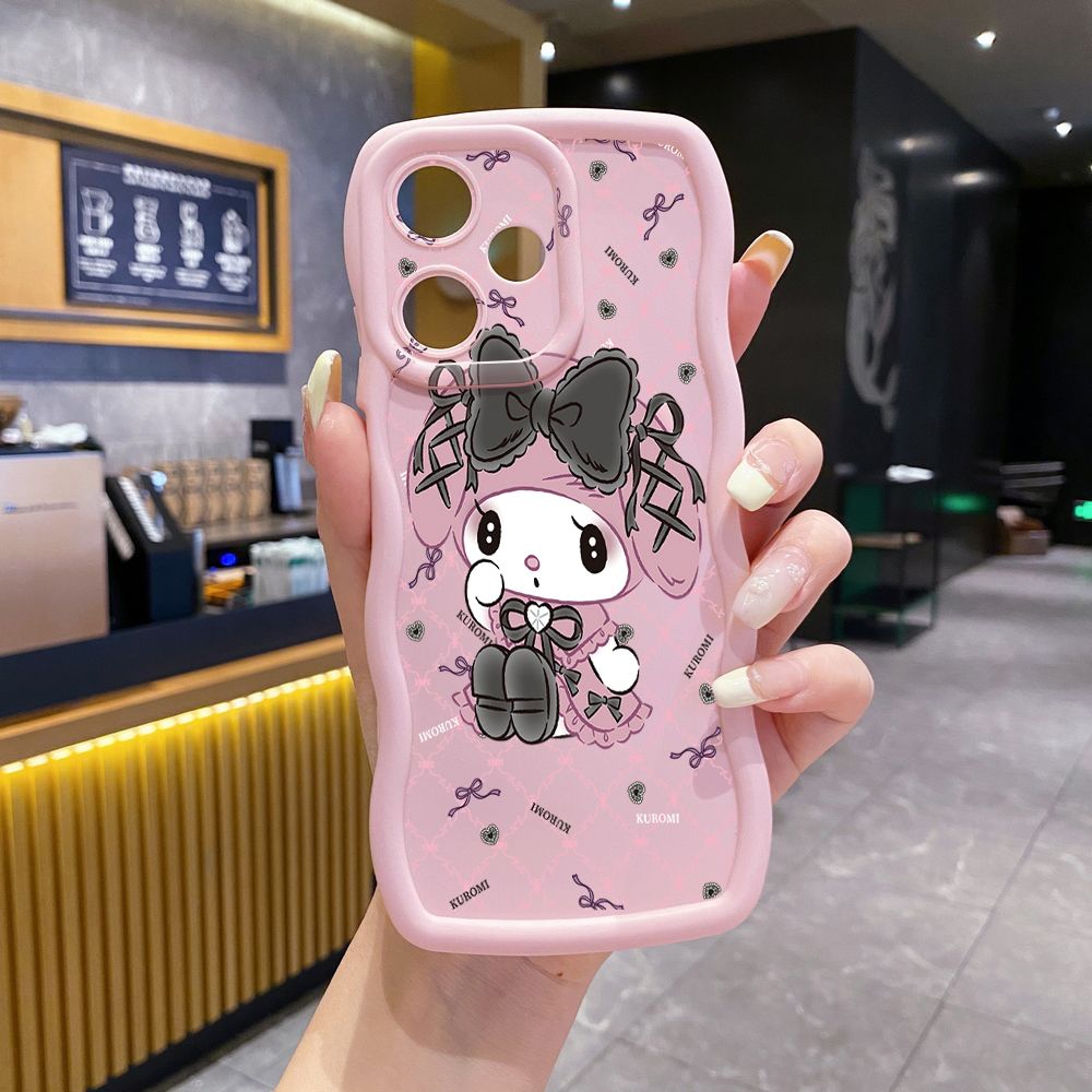 For Infinix Hot 40i 40 Pro Note 30 Play Smart 8 Pro 9 10 Play Lite Plaid Kuromi Melody Wave Frame Phone Case Anti Drop Cover