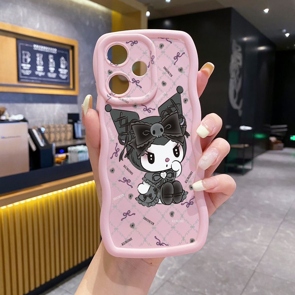 For Infinix Hot 40i 40 Pro Note 30 Play Smart 8 Pro 9 10 Play Lite Plaid Kuromi Melody Wave Frame Phone Case Anti Drop Cover