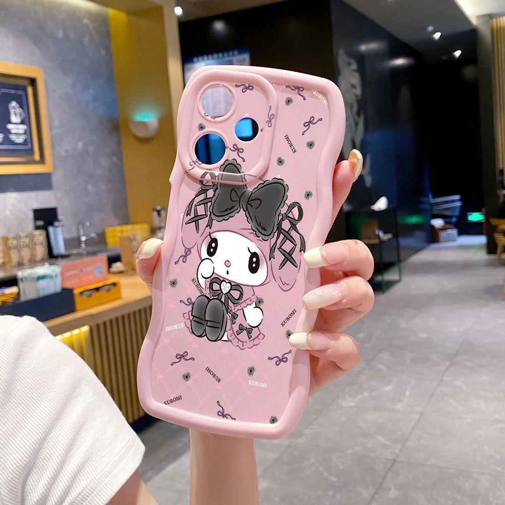 For Infinix Hot 40i 40 Pro Note 30 Play Smart 8 Pro 9 10 Play Lite Plaid Kuromi Melody Wave Frame Phone Case Anti Drop Cover