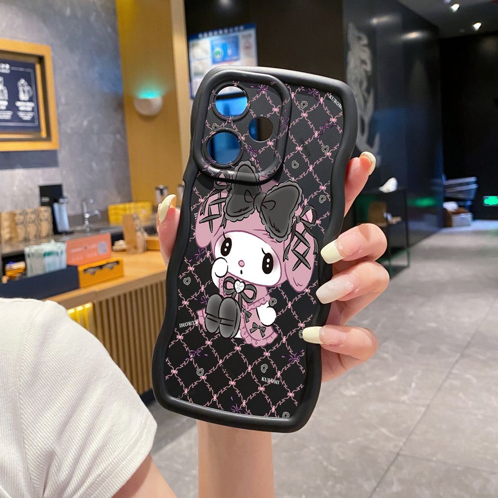 For Infinix Hot 40i 40 Pro Note 30 Play Smart 8 Pro 9 10 Play Lite Plaid Kuromi Melody Wave Frame Phone Case Anti Drop Cover