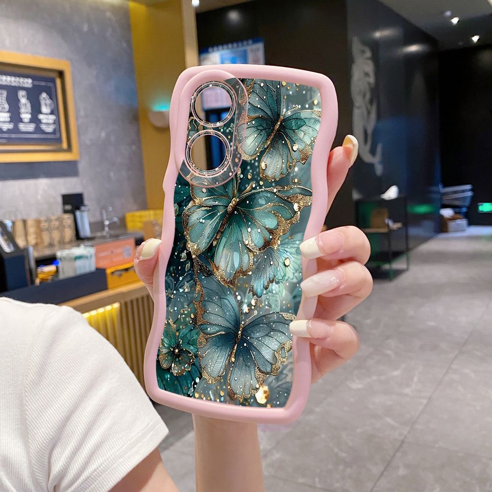 For OPPO Reno 5 6 Lite 7 8 Reno 7Z 8 Z 5F F19 F21 Pro Jadeite Rose Butterfly Wave Frame Phone Case Anti Drop Cover