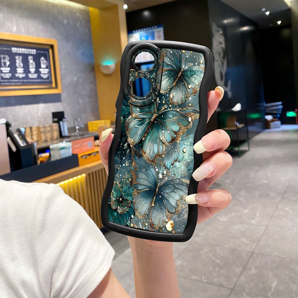For OPPO Reno 5 6 Lite 7 8 Reno 7Z 8 Z 5F F19 F21 Pro Jadeite Rose Butterfly Wave Frame Phone Case Anti Drop Cover