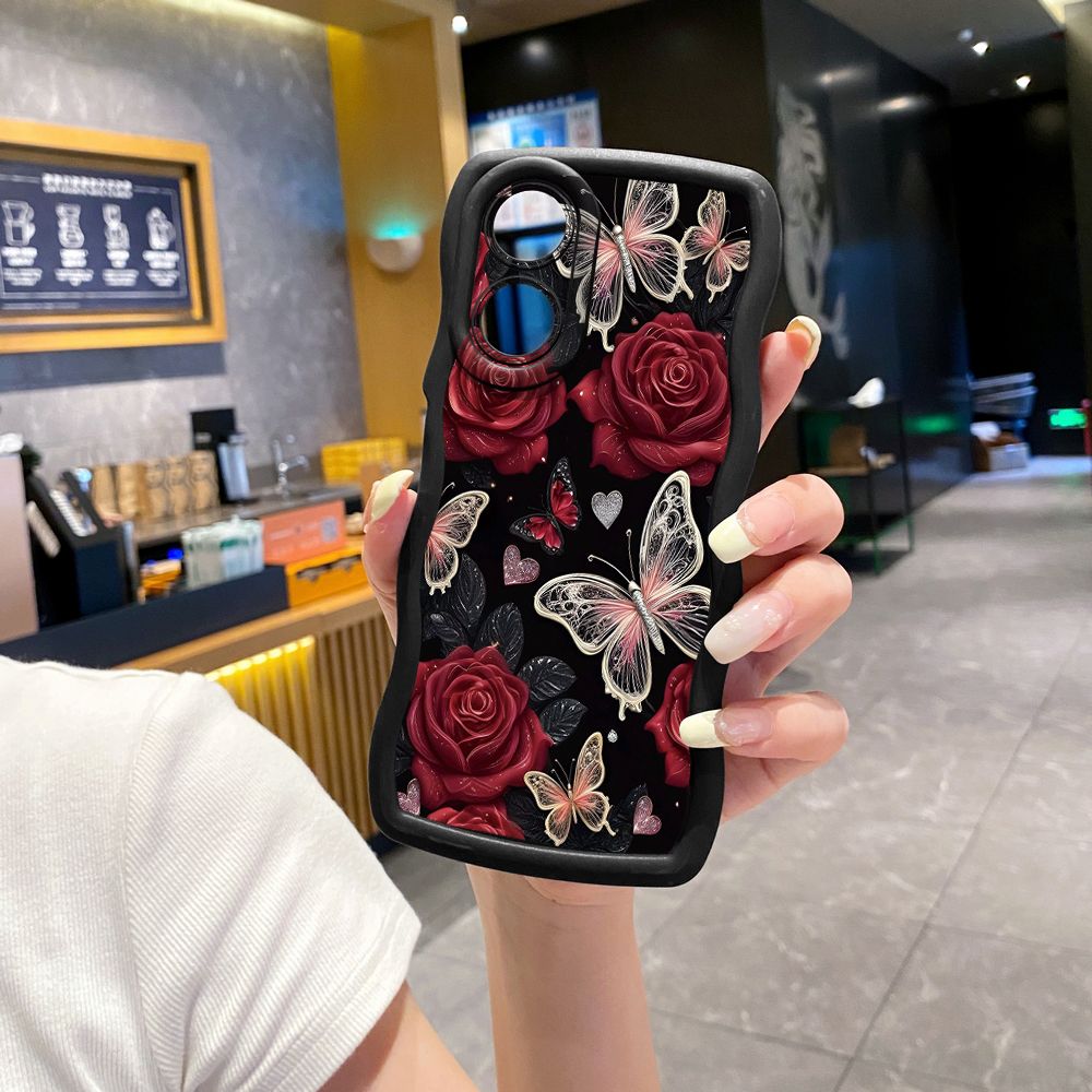 For OPPO Reno 5 6 Lite 7 8 Reno 7Z 8 Z 5F F19 F21 Pro Jadeite Rose Butterfly Wave Frame Phone Case Anti Drop Cover