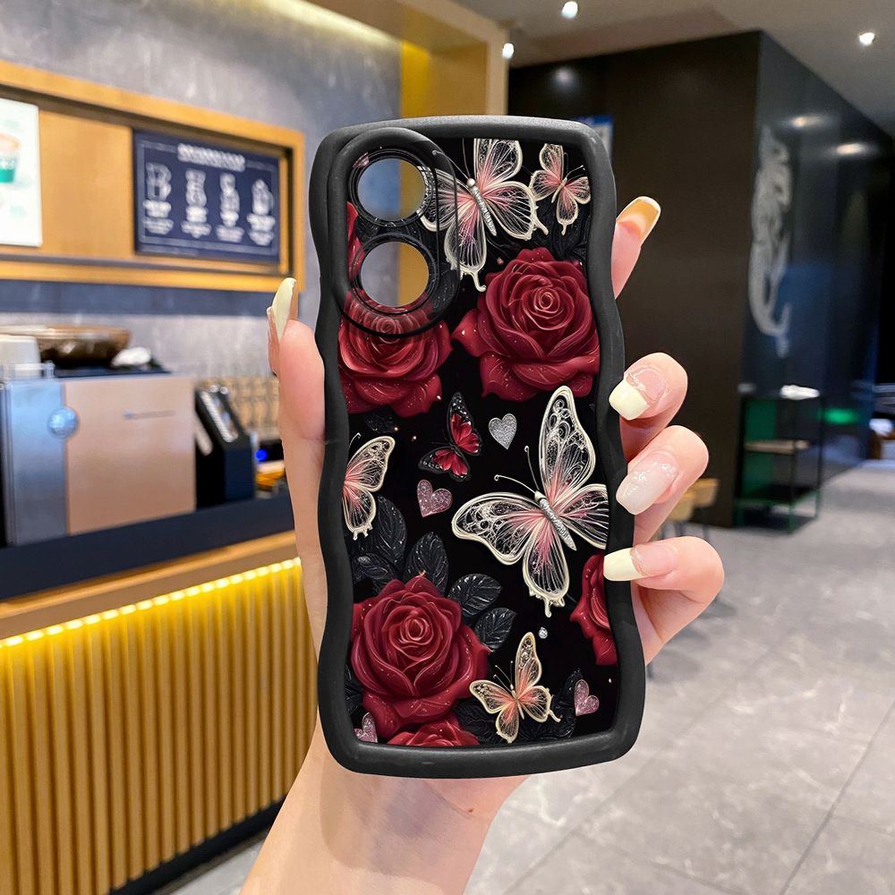 For OPPO Reno 5 6 Lite 7 8 Reno 7Z 8 Z 5F F19 F21 Pro Jadeite Rose Butterfly Wave Frame Phone Case Anti Drop Cover