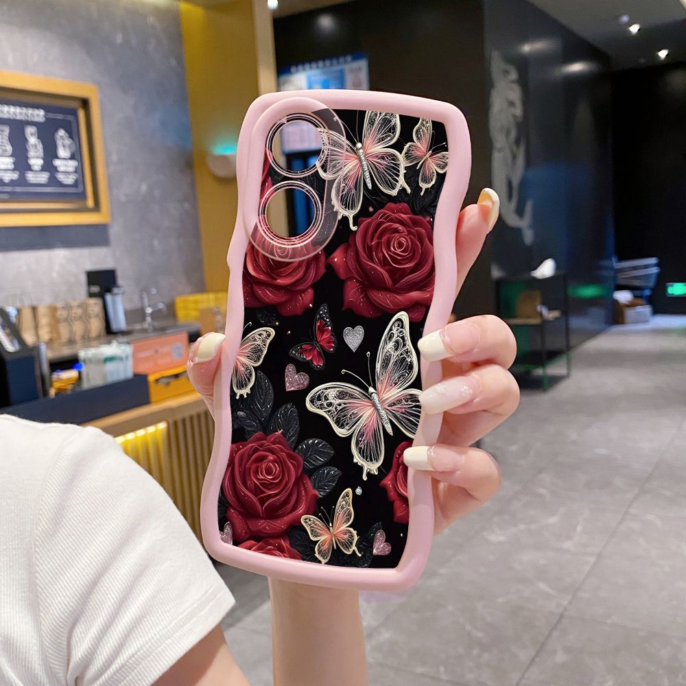 For OPPO Reno 5 6 Lite 7 8 Reno 7Z 8 Z 5F F19 F21 Pro Jadeite Rose Butterfly Wave Frame Phone Case Anti Drop Cover