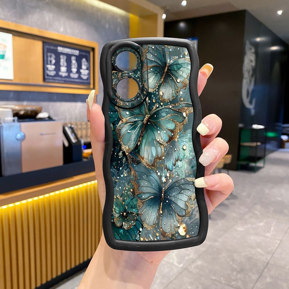 For OPPO Reno 5 6 Lite 7 8 Reno 7Z 8 Z 5F F19 F21 Pro Jadeite Rose Butterfly Wave Frame Phone Case Anti Drop Cover