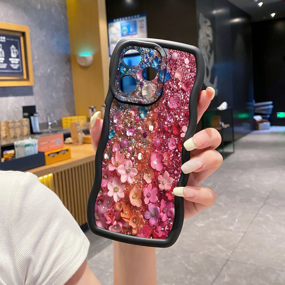 For Infinix Hot 40i 40 Pro Note 30 Play Smart 8 Pro 9 10 Play Lite Pink Diomand Flower Wave Frame Phone Case Anti Drop Cover