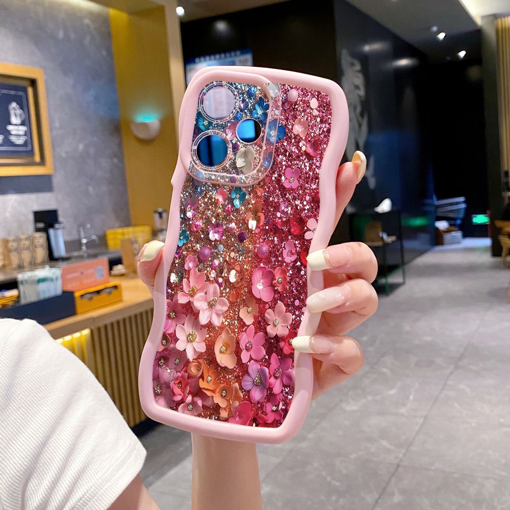 For Infinix Hot 40i 40 Pro Note 30 Play Smart 8 Pro 9 10 Play Lite Pink Diomand Flower Wave Frame Phone Case Anti Drop Cover
