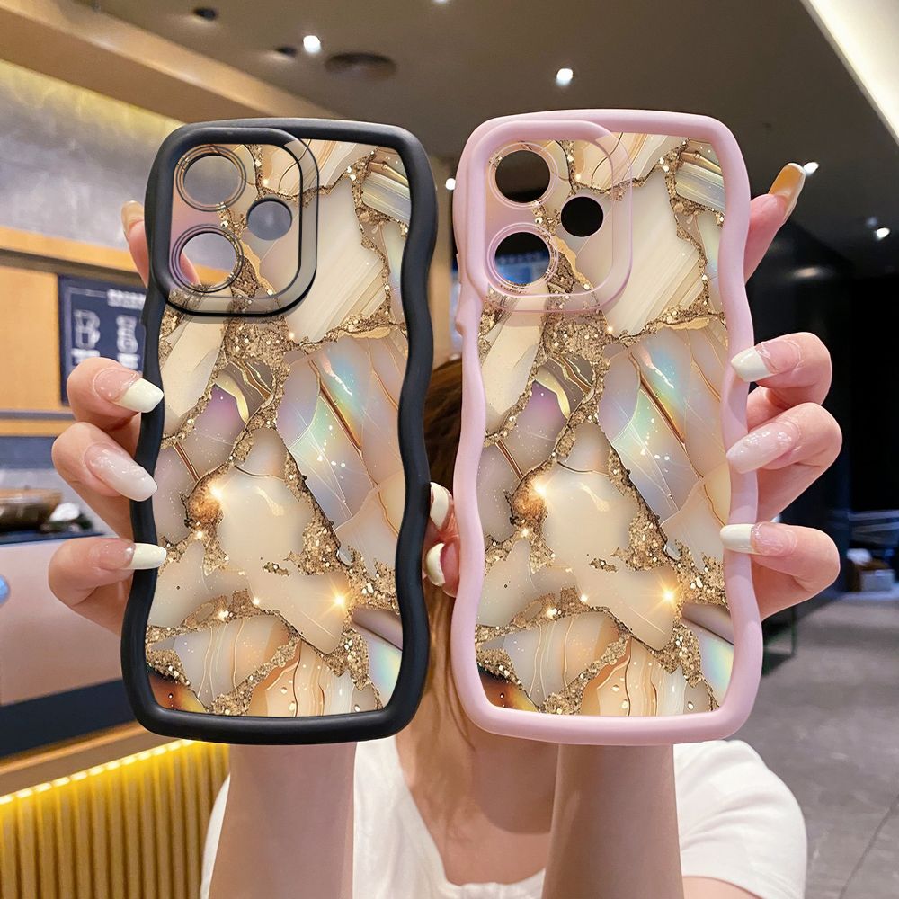 For OPPO Realme C67 C53 C51 Note 50 C21Y C25Y C33 C30 C35 9i Shine Golden Marble Wave Frame Phone Case Anti Drop Cover