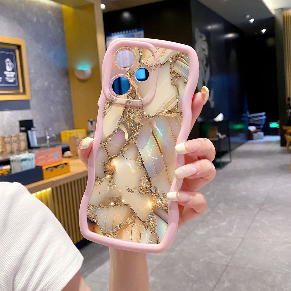 For OPPO Realme C67 C53 C51 Note 50 C21Y C25Y C33 C30 C35 9i Shine Golden Marble Wave Frame Phone Case Anti Drop Cover