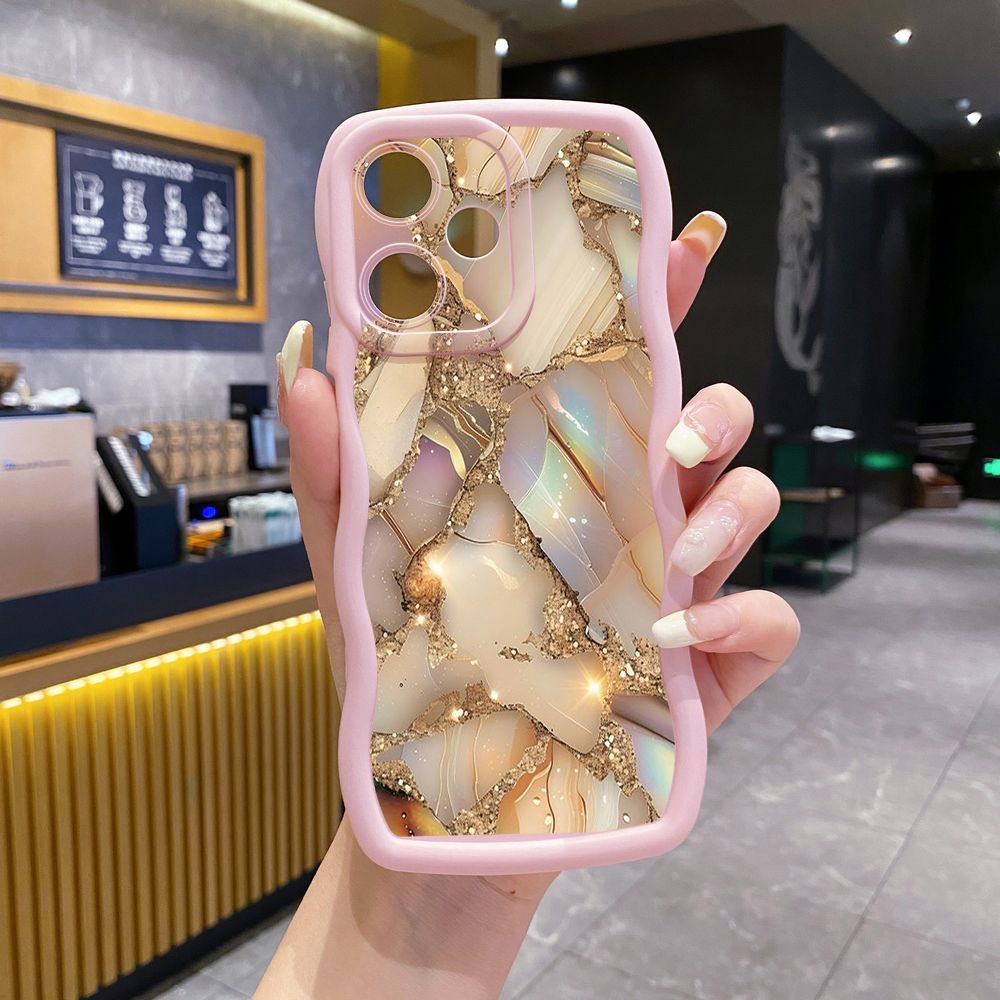 For OPPO Realme C67 C53 C51 Note 50 C21Y C25Y C33 C30 C35 9i Shine Golden Marble Wave Frame Phone Case Anti Drop Cover