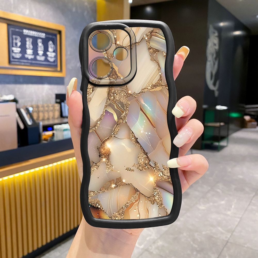 For OPPO Realme C67 C53 C51 Note 50 C21Y C25Y C33 C30 C35 9i Shine Golden Marble Wave Frame Phone Case Anti Drop Cover