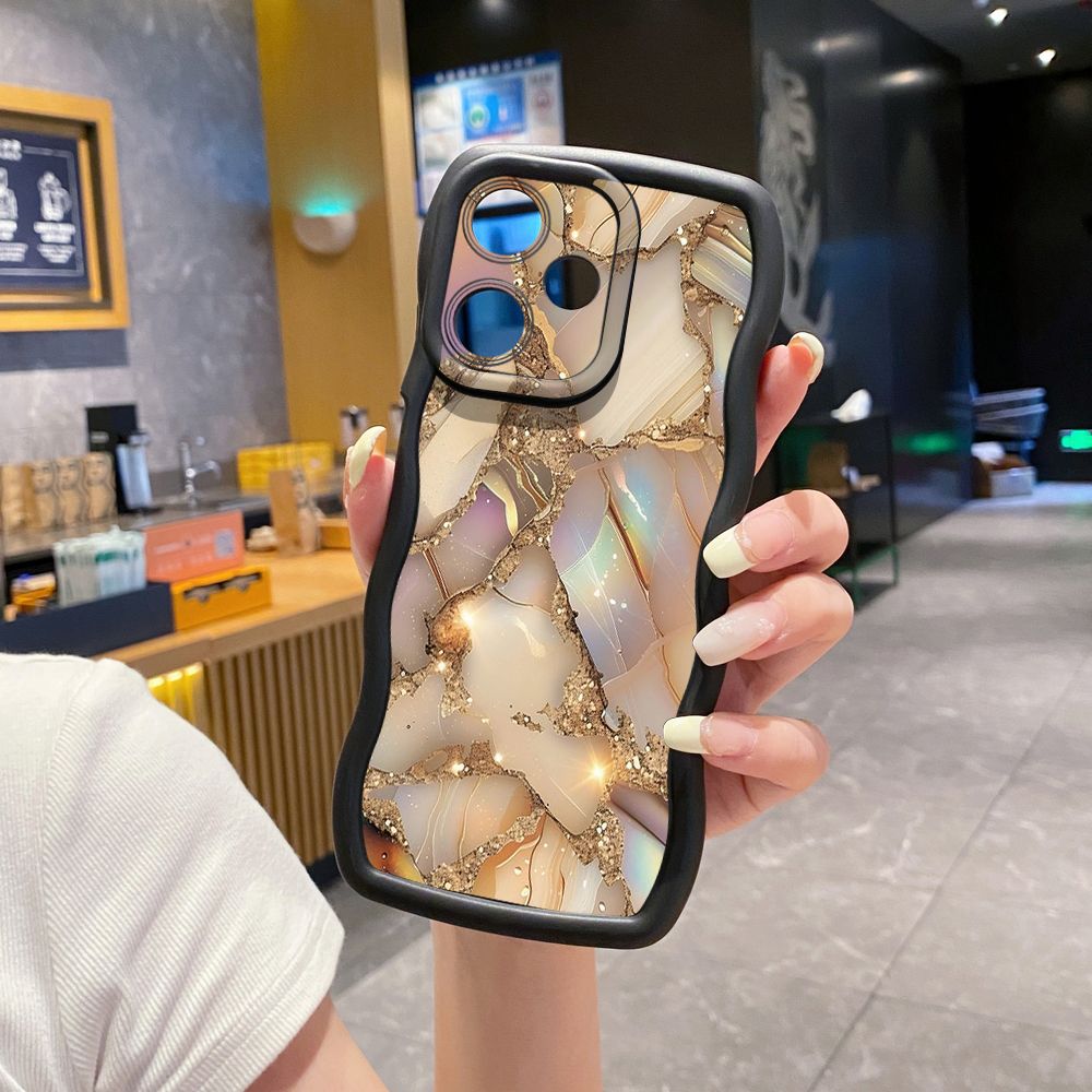 For OPPO Realme C67 C53 C51 Note 50 C21Y C25Y C33 C30 C35 9i Shine Golden Marble Wave Frame Phone Case Anti Drop Cover