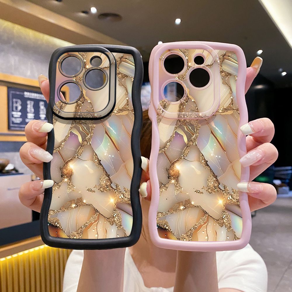 For Tecno Camon 19 Pro NEO 20 30 POP 6 GO 7 Spark GO 2023 8C 9 10 Pro 20C Shine Golden Marble Wave Frame Phone Case Anti Drop Cover