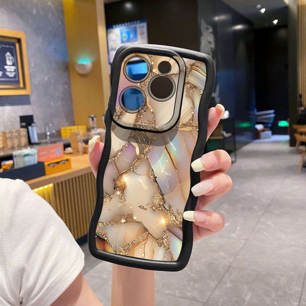 For Tecno Camon 19 Pro NEO 20 30 POP 6 GO 7 Spark GO 2023 8C 9 10 Pro 20C Shine Golden Marble Wave Frame Phone Case Anti Drop Cover