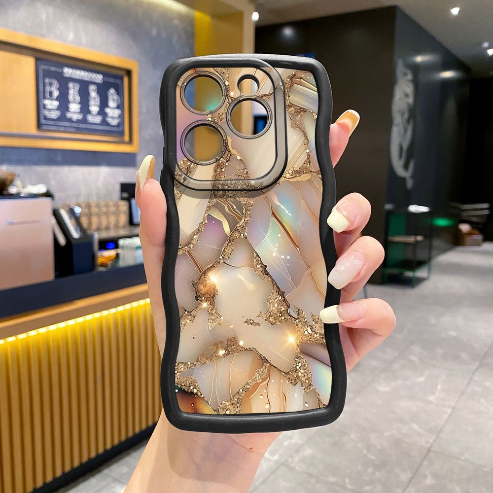 For Tecno Camon 19 Pro NEO 20 30 POP 6 GO 7 Spark GO 2023 8C 9 10 Pro 20C Shine Golden Marble Wave Frame Phone Case Anti Drop Cover