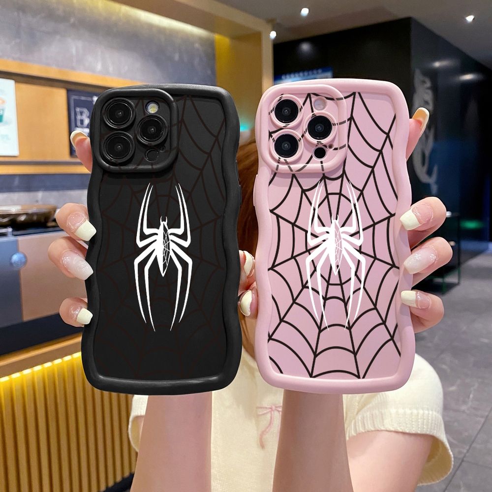 For iPhone 16 Pro Max 15 14 Plus 13 12 11 Pro Max Cool Spider Web Wave Frame Phone Case Anti Drop Cover
