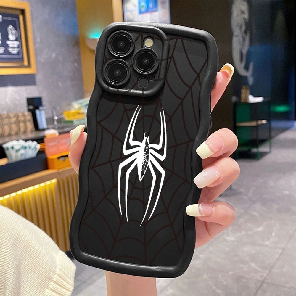 For iPhone 16 Pro Max 15 14 Plus 13 12 11 Pro Max Cool Spider Web Wave Frame Phone Case Anti Drop Cover