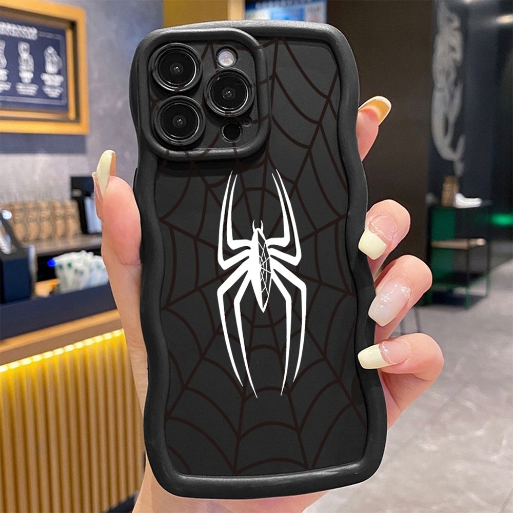 For iPhone 16 Pro Max 15 14 Plus 13 12 11 Pro Max Cool Spider Web Wave Frame Phone Case Anti Drop Cover