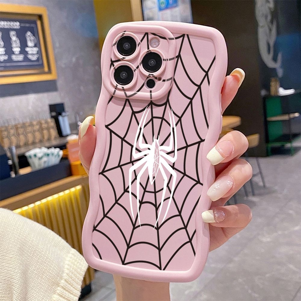 For iPhone 16 Pro Max 15 14 Plus 13 12 11 Pro Max Cool Spider Web Wave Frame Phone Case Anti Drop Cover