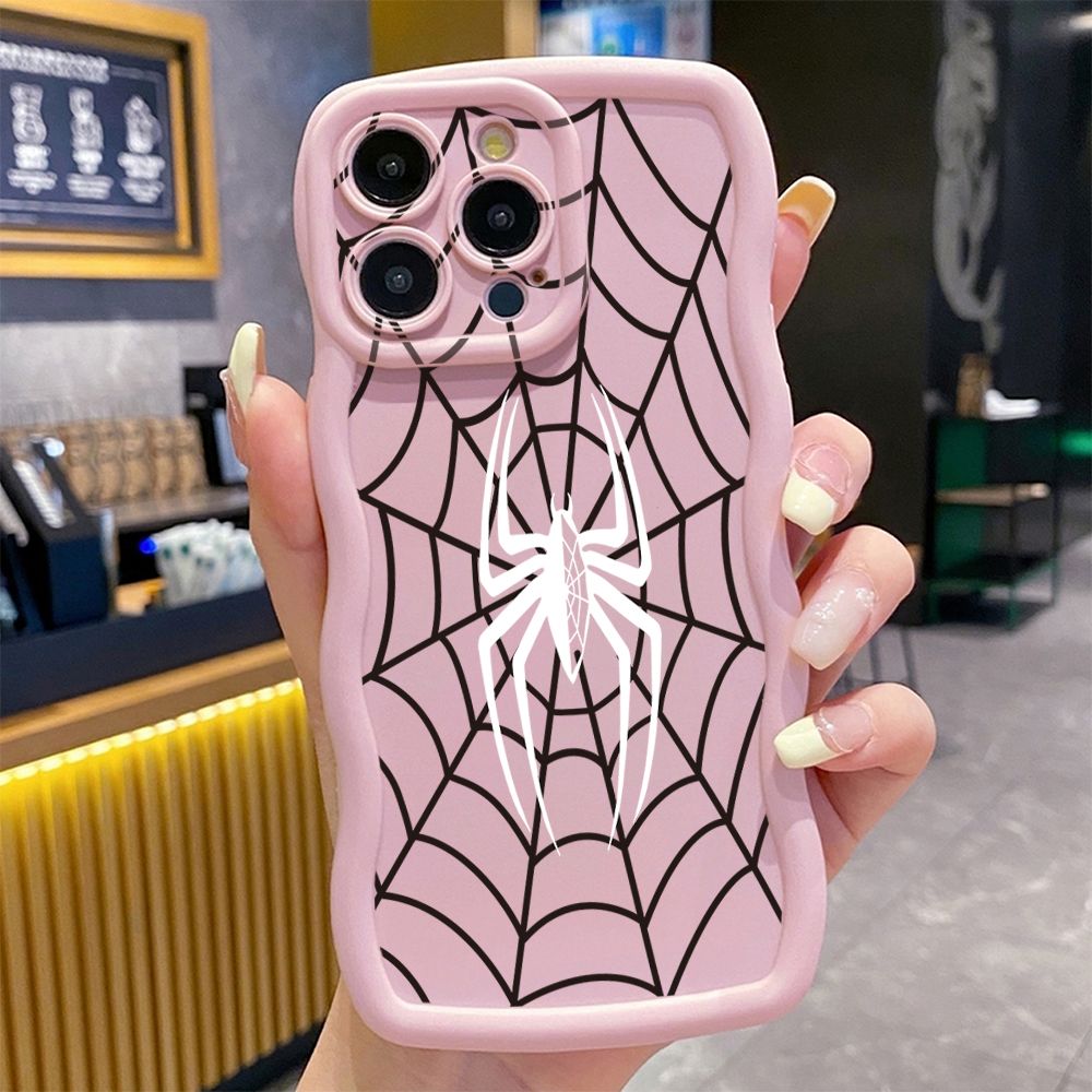 For iPhone 16 Pro Max 15 14 Plus 13 12 11 Pro Max Cool Spider Web Wave Frame Phone Case Anti Drop Cover