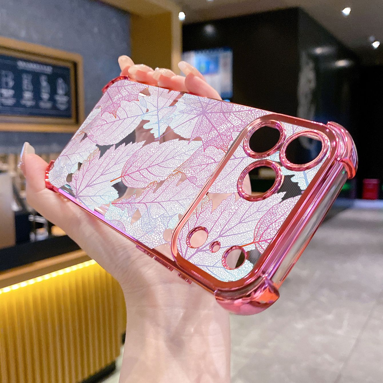 for iPhone 17 Pro Max 16 15 14 Plus Plating Phone Case Shockproof Cover Beauty Leaves