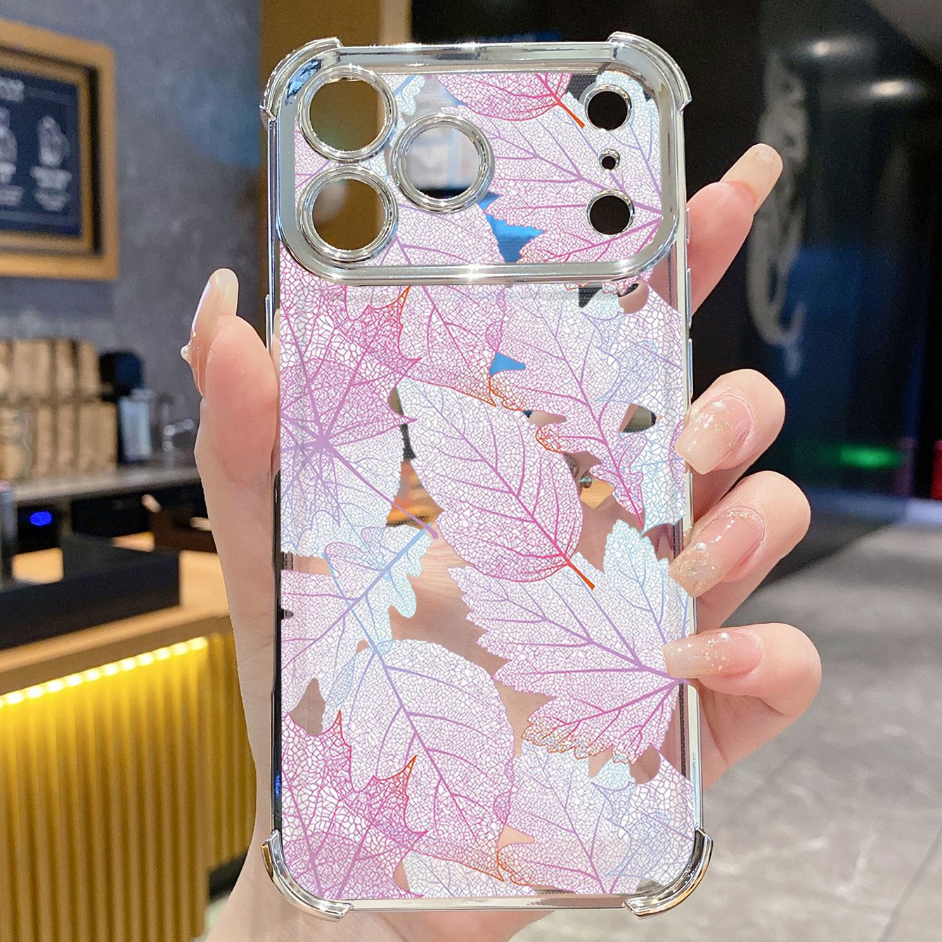for iPhone 17 Pro Max 16 15 14 Plus Plating Phone Case Shockproof Cover Beauty Leaves