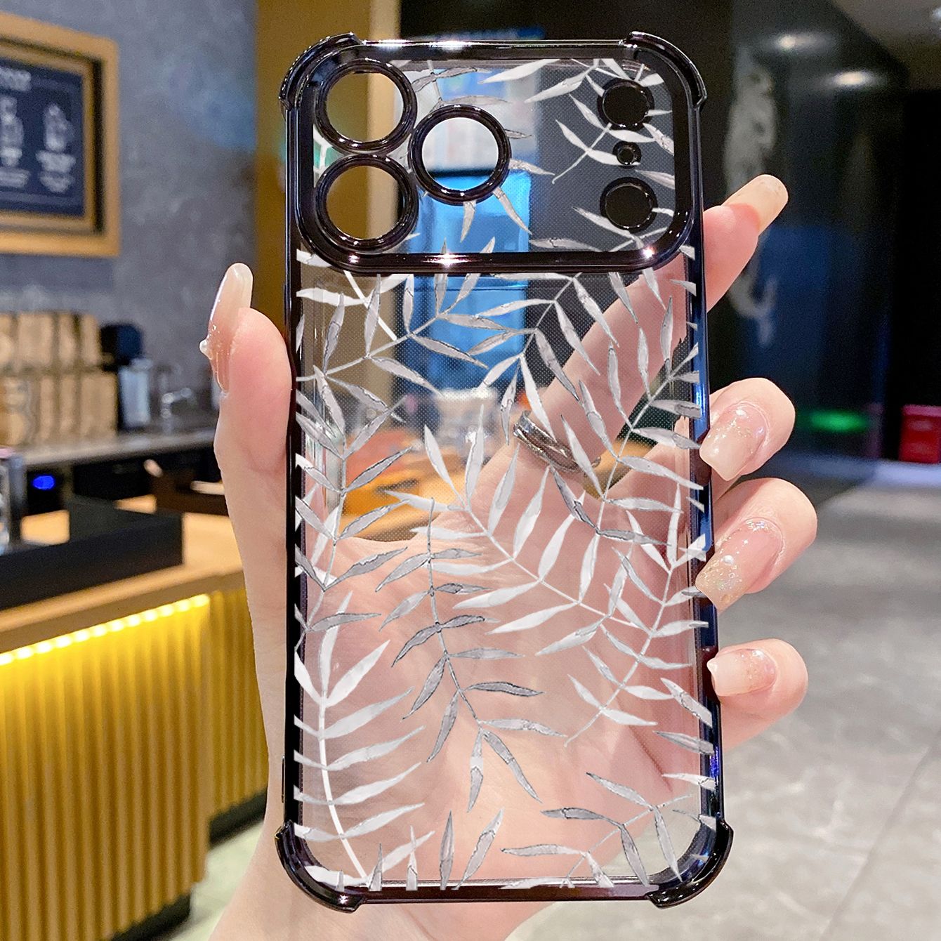 for iPhone 17 Pro Max 16 15 14 Plus Plating Phone Case Shockproof Cover Beauty Leaves