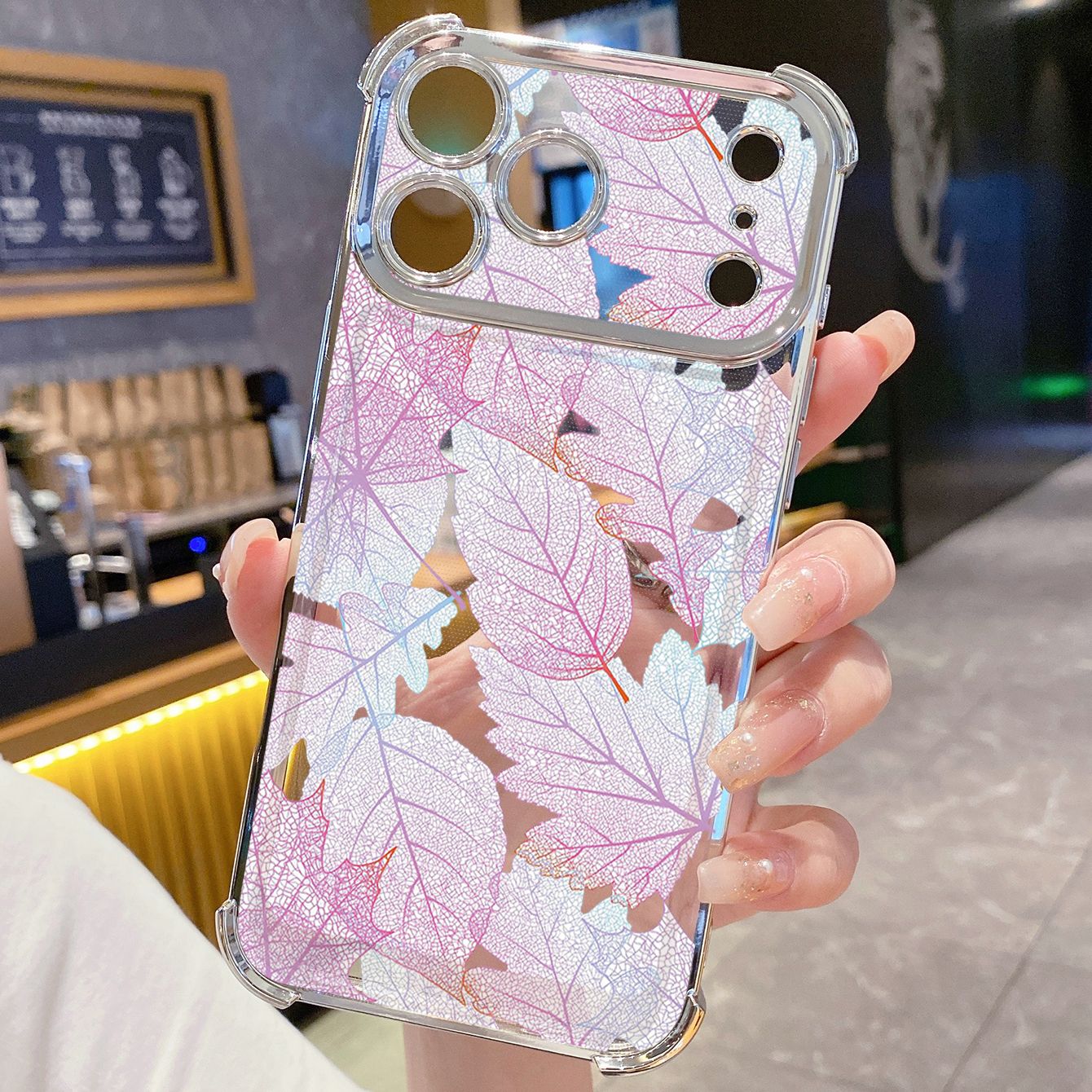 for iPhone 17 Pro Max 16 15 14 Plus Plating Phone Case Shockproof Cover Beauty Leaves