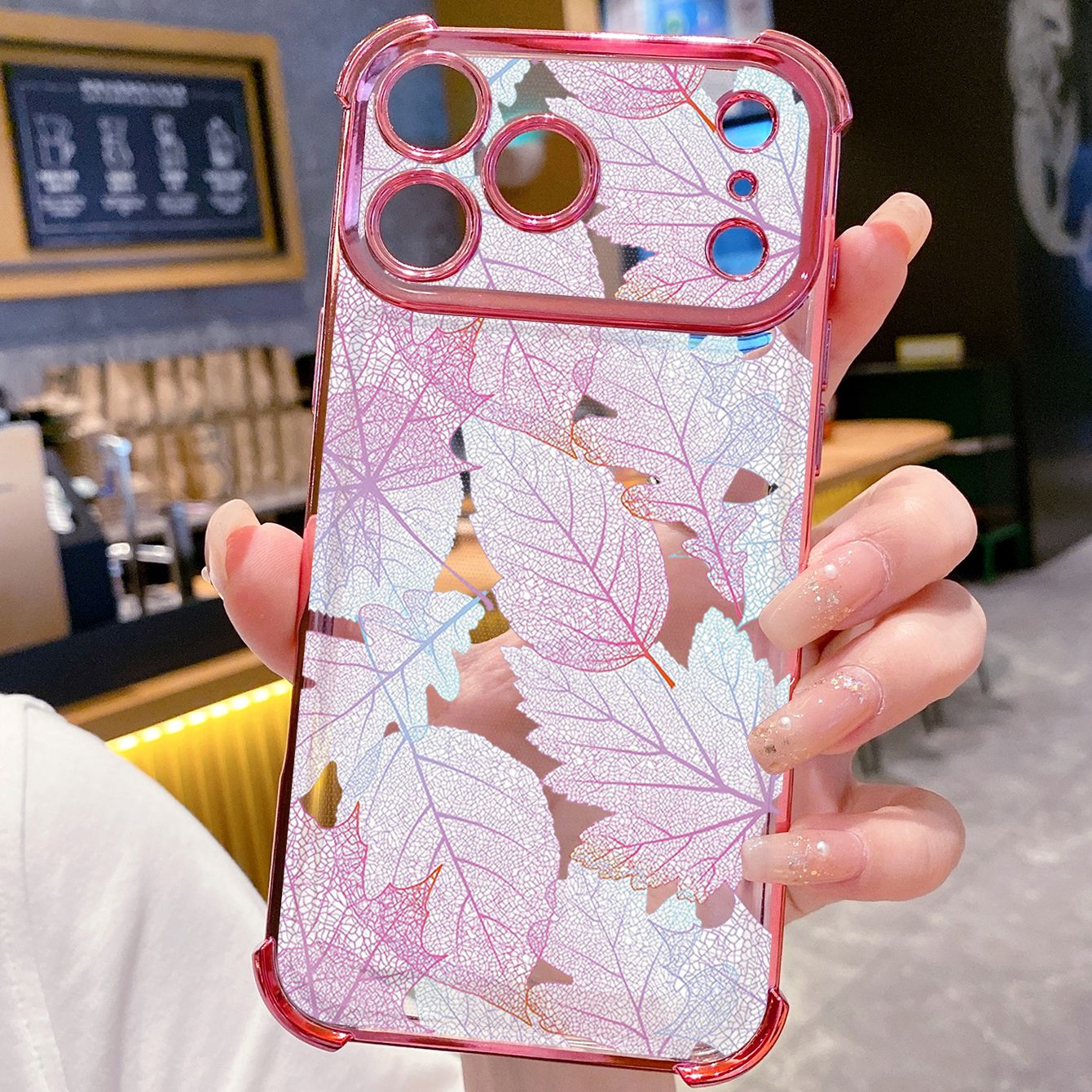 for iPhone 17 Pro Max 16 15 14 Plus Plating Phone Case Shockproof Cover Beauty Leaves