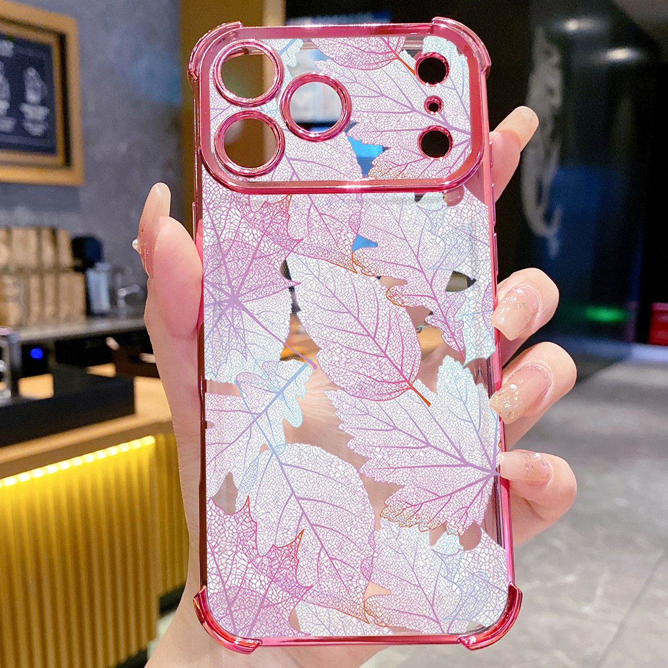 for iPhone 17 Pro Max 16 15 14 Plus Plating Phone Case Shockproof Cover Beauty Leaves