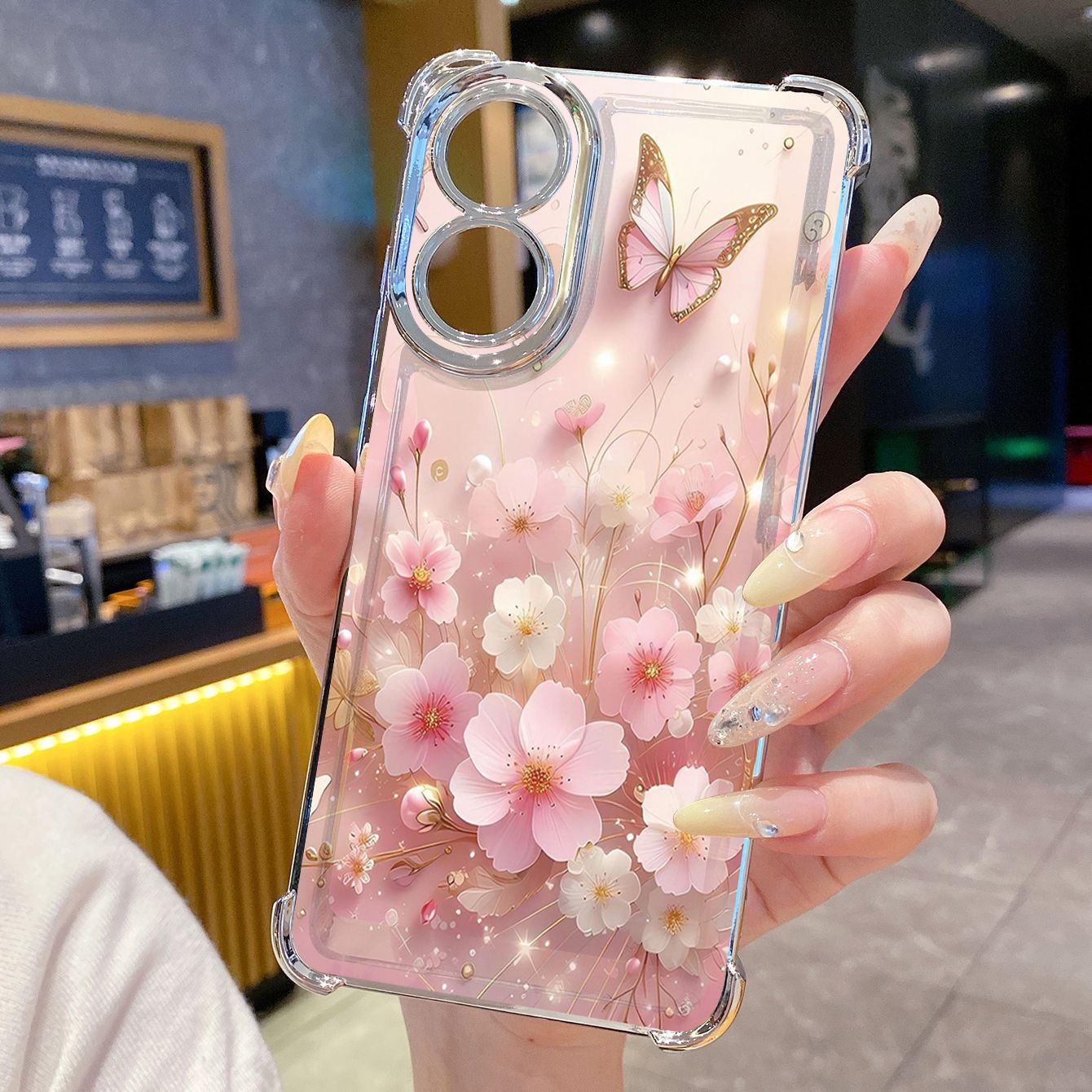 for OPPO A38 A5 Pro Realme C63 C51 C75 VIVO Plating Phone Case Shockproof Cover Butterfly Flower