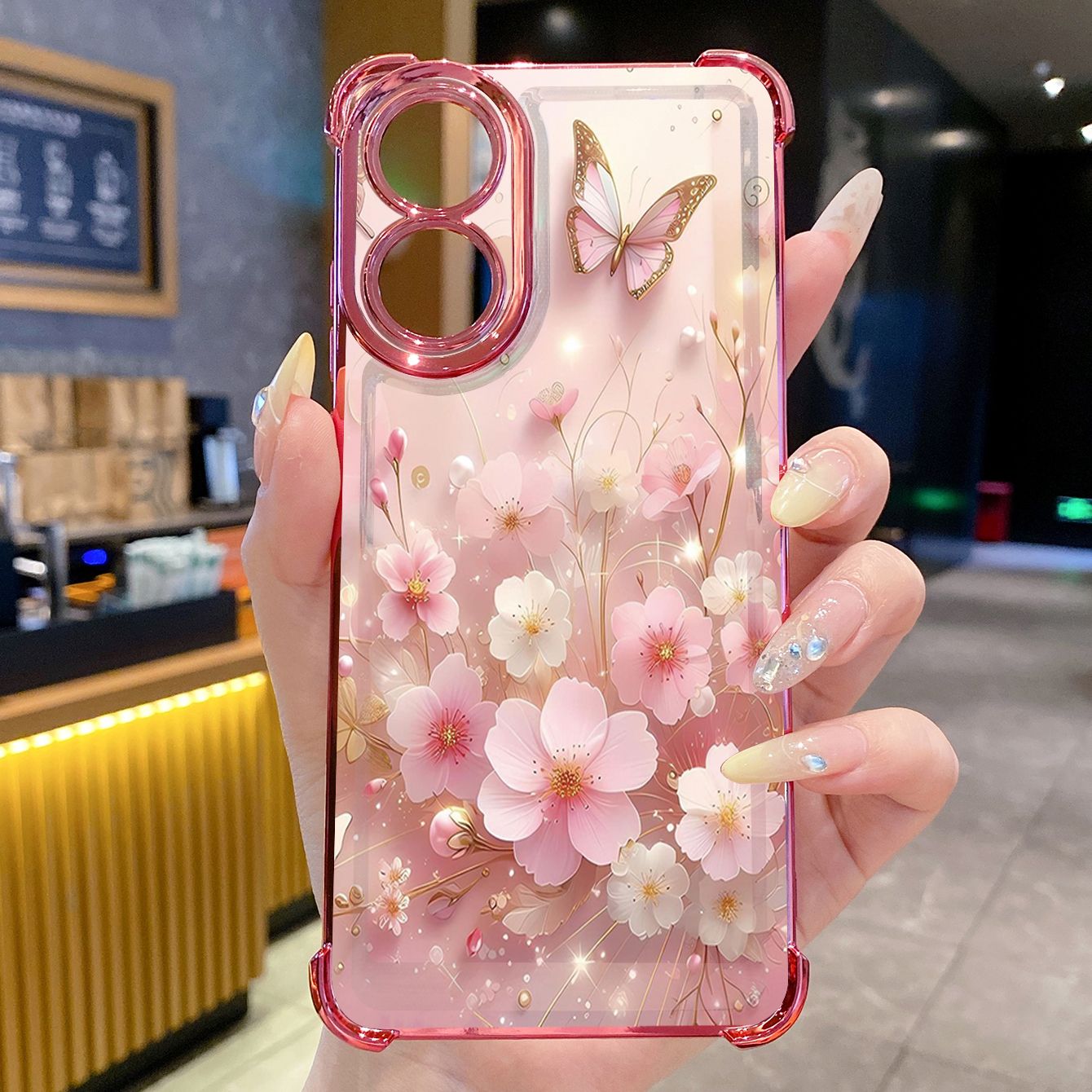 for OPPO A38 A5 Pro Realme C63 C51 C75 VIVO Plating Phone Case Shockproof Cover Butterfly Flower
