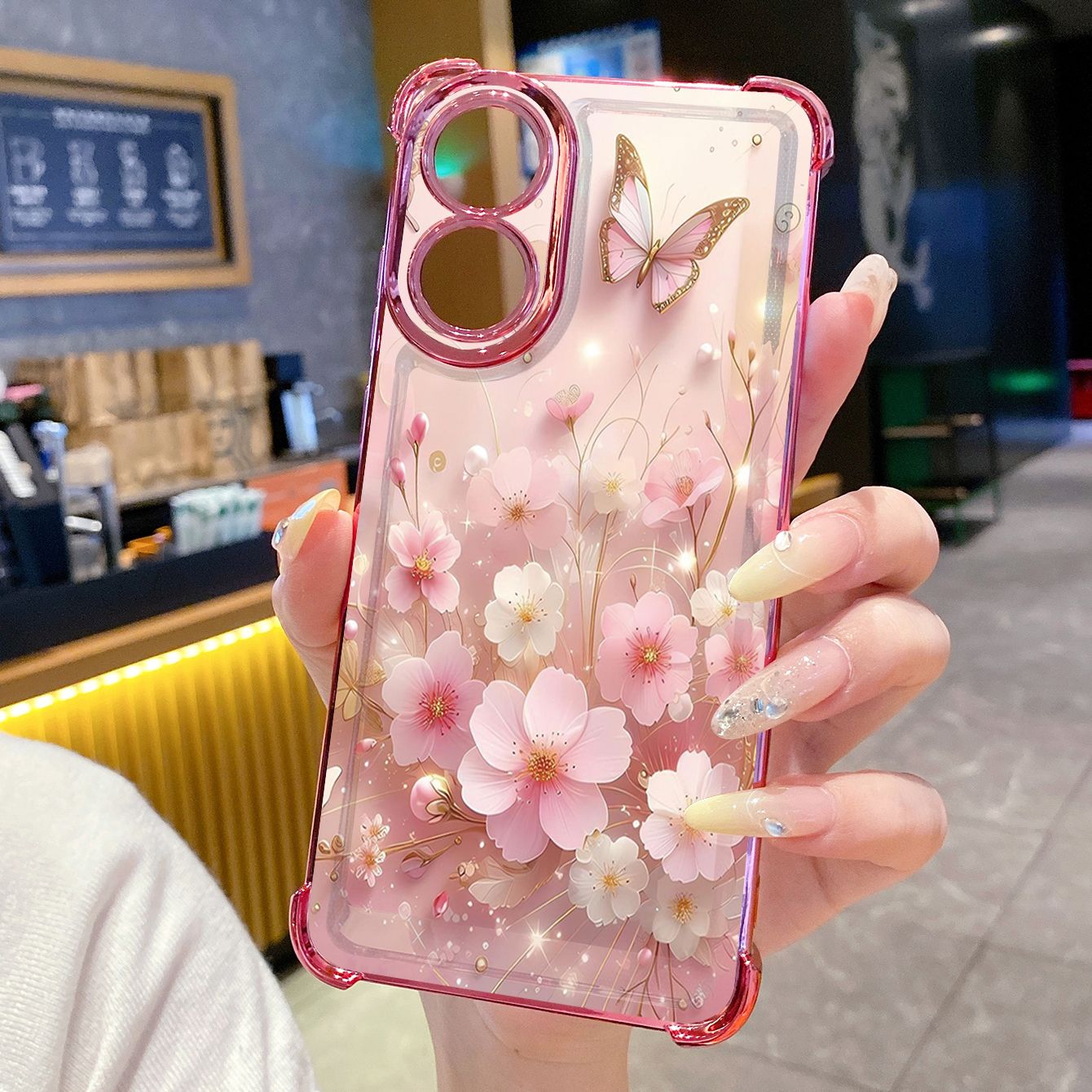 for OPPO A38 A5 Pro Realme C63 C51 C75 VIVO Plating Phone Case Shockproof Cover Butterfly Flower