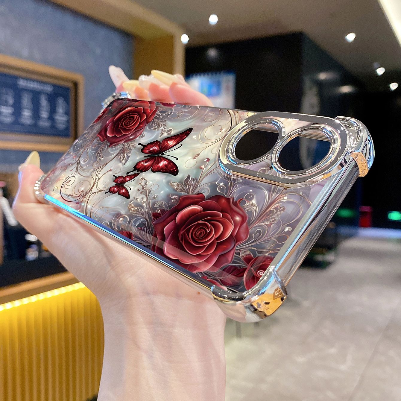 for OPPO A38 A5 Pro Realme C63 C51 C75 VIVO Plating Phone Case Shockproof Cover Flower Butterfly