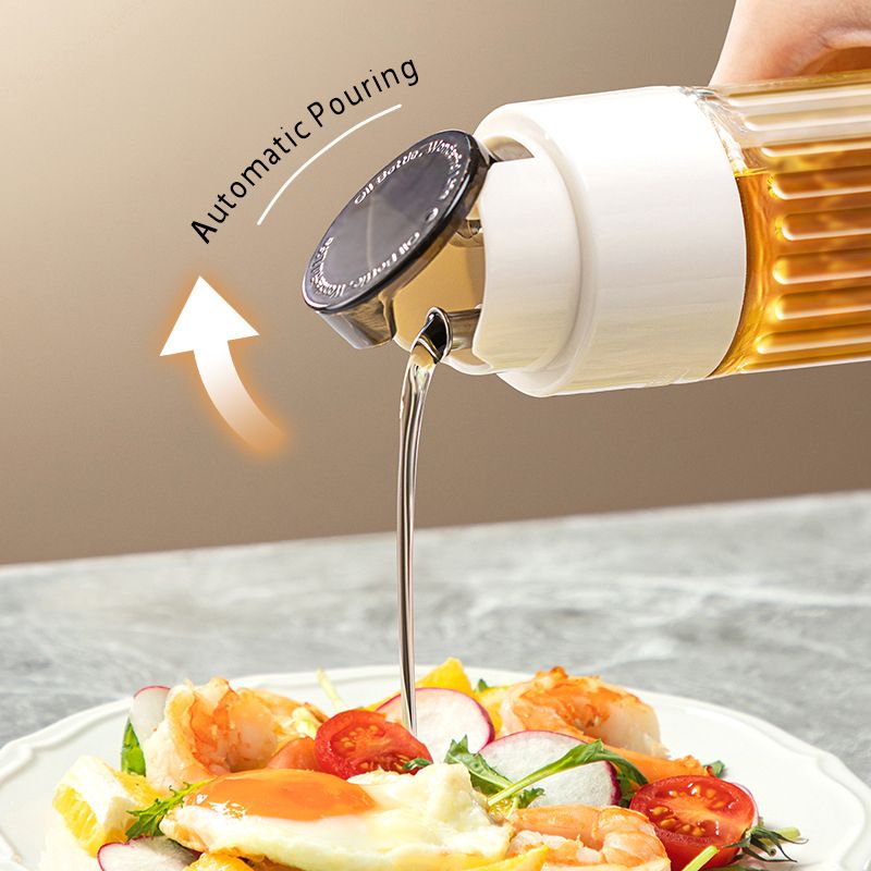 Automatic Pouring Kitchen Oil Jar Bottle 500ML - Glass, Easy to Clean, Elegant, Durable, Non-Drip Design