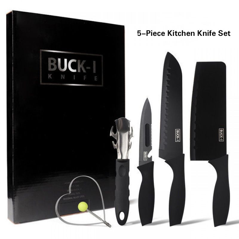 5-Piece Kitchen Knife Set Black Protective Coating, Premium Stainless Steel Versatile for Cutting Meat, Vegetables, Peeling Fruits, and More