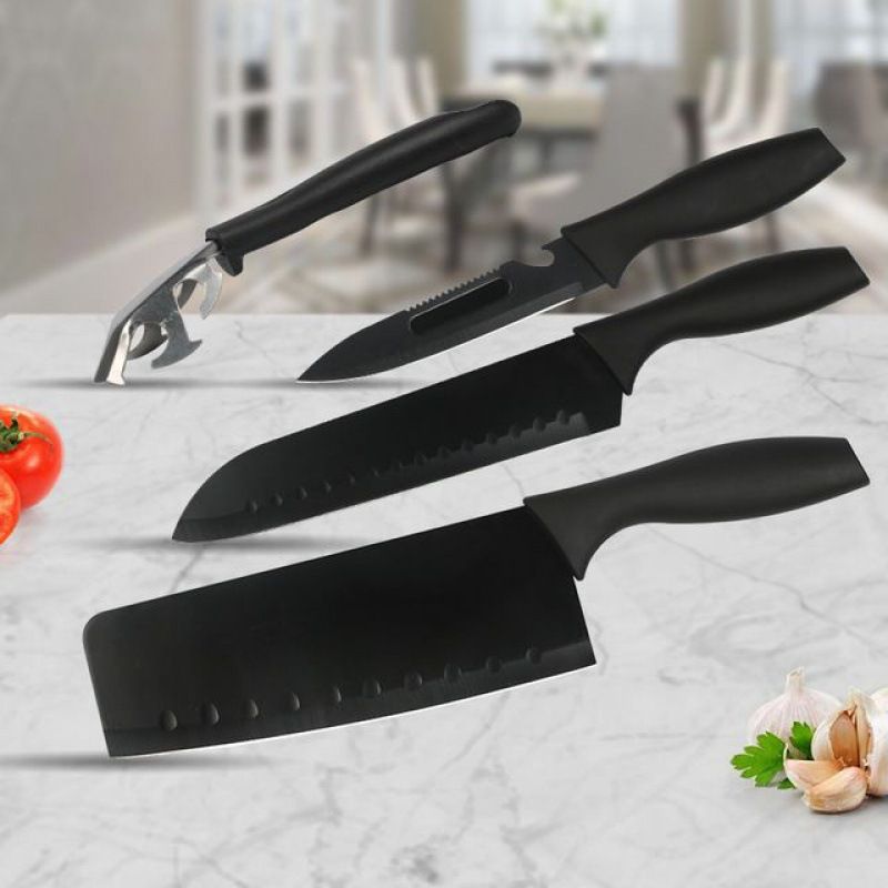 5-Piece Kitchen Knife Set Black Protective Coating, Premium Stainless Steel Versatile for Cutting Meat, Vegetables, Peeling Fruits, and More